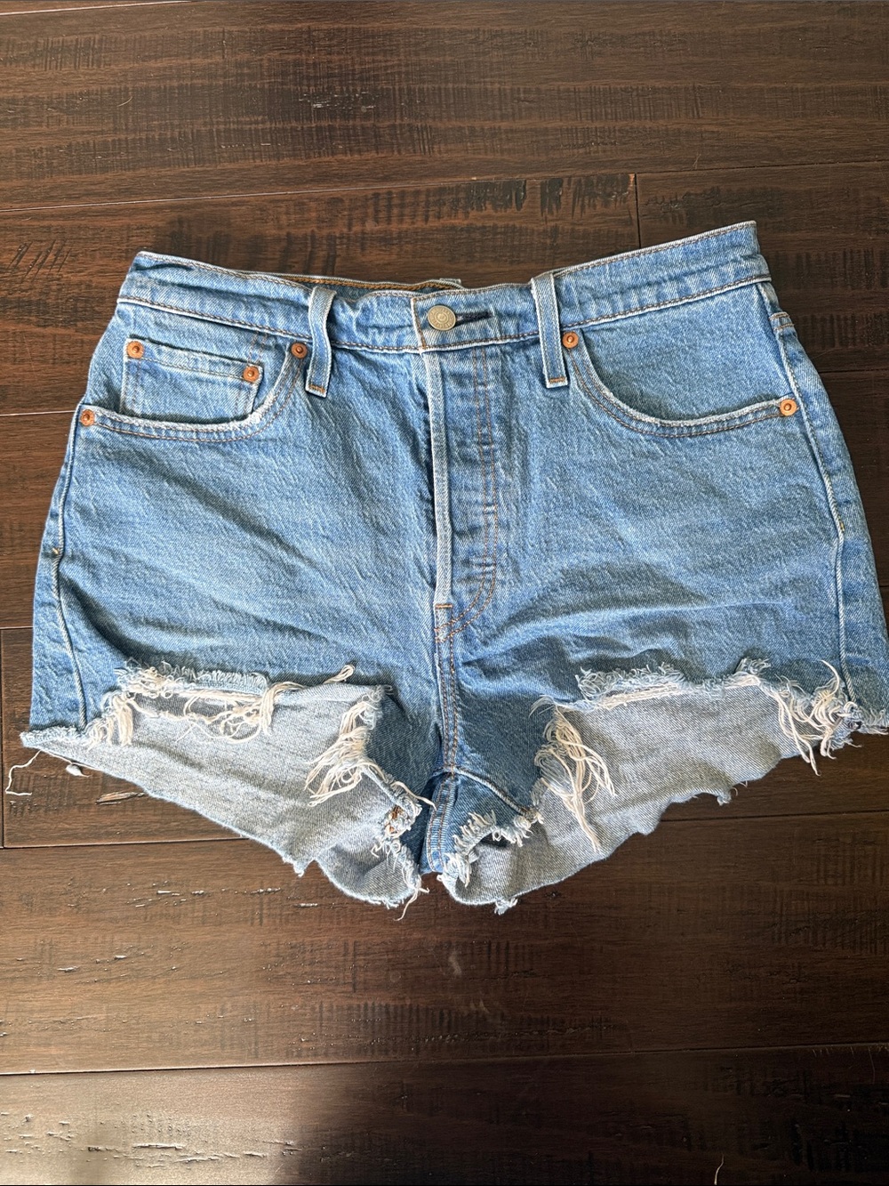 Levi's Light Blue Ripped Denim Cutoff Shorts